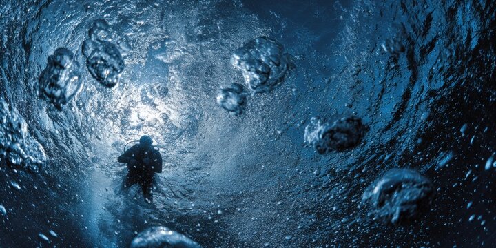 Underwater diver, turbulent water - Powered by Adobe