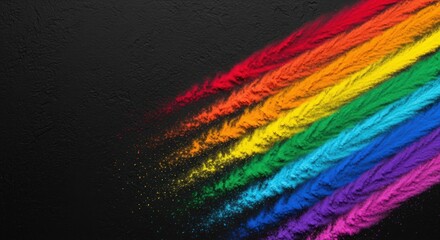 Colorful rainbow streaks of powder on a textured black background, creating a vibrant artistic effect
