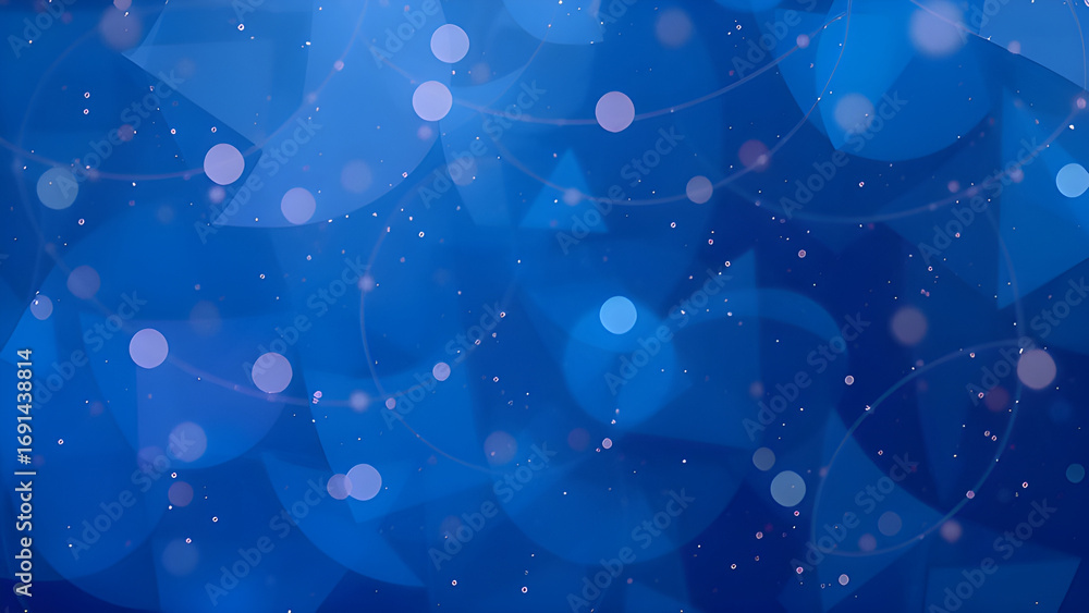 Poster abstract blue background with overlapping circles and geometric shapes, featuring soft glows and lig