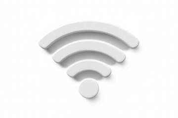 White wireless network symbol floating against transparent background, representing digital connectivity and modern communication technology