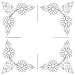 Fototapeta premium Decorative Floral Corner Element with Daisy Flowers and Leaves