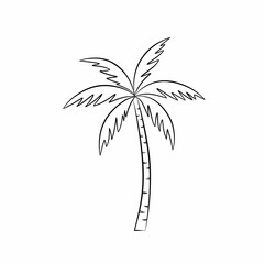 Obraz premium Simple black and white line art illustration of a tropical palm tree with a slender trunk and fanned fronds.