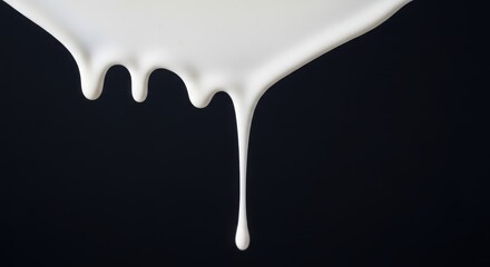 Dripping white liquid against a dark background, creating a smooth texture and contrast