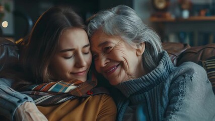 A tender moment shared between a young woman and an older lady, showing affection and familial love.