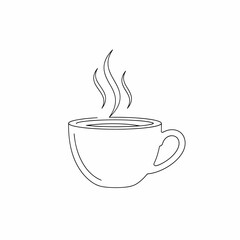 Simple line drawing of a steaming hot cup of coffee.