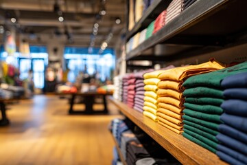 Clothing store interior, shelves full