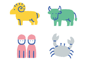 Aries, Taurus, Gemini, Cancer Illustrations_Color