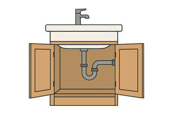 The open cabinet beneath the bathroom sink provides maintenance staff convenient access to the plumbing for inspections, checks, and spotting potential future problems