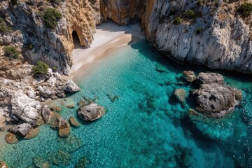 Aerial view of a secluded beach cove