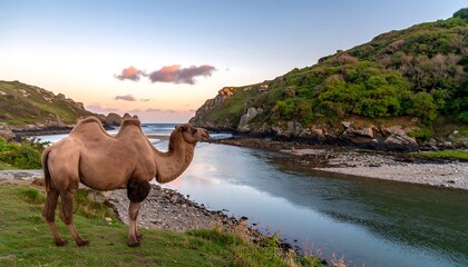 Camel at Sunset Coastal Inlet