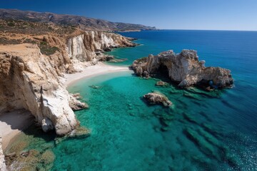 Pristine beach with turquoise water and cliffs