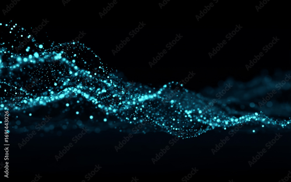 Aufkleber abstract blue digital particles forming a dynamic wave pattern