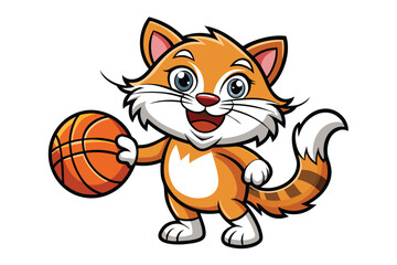 1 Cute cat  bouncing a basketball, detailed fur effect, clean vector style 