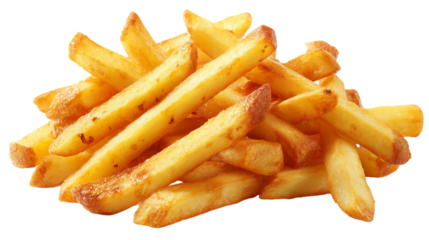 A pile of french fries on a white background