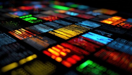 Abstract digital display with colorful data streams