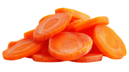 A pile of orange carrots with a white background
