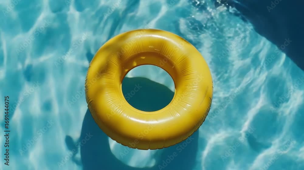 Poster a yellow inflatable ring is floating in a pool. the water is blue and the ring is floating on top of