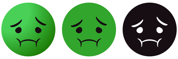 Nauseated emoji, sick emoticon with green face, holding back vomit reaction