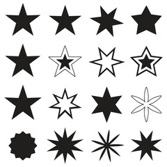 Obraz premium Collection of sixteen star shapes in black and white for creative graphic design projects
