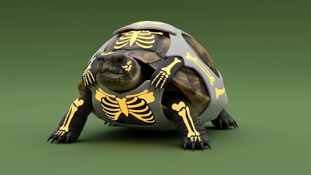 Tortoise with skeleton markings on its shell and body