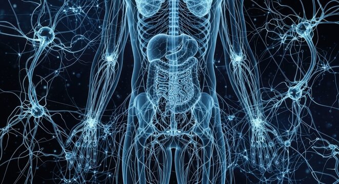 Intricate visualization of human anatomy showcasing nervous system connections and structures