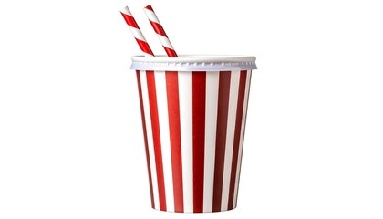 Red and white striped paper cup with straws
