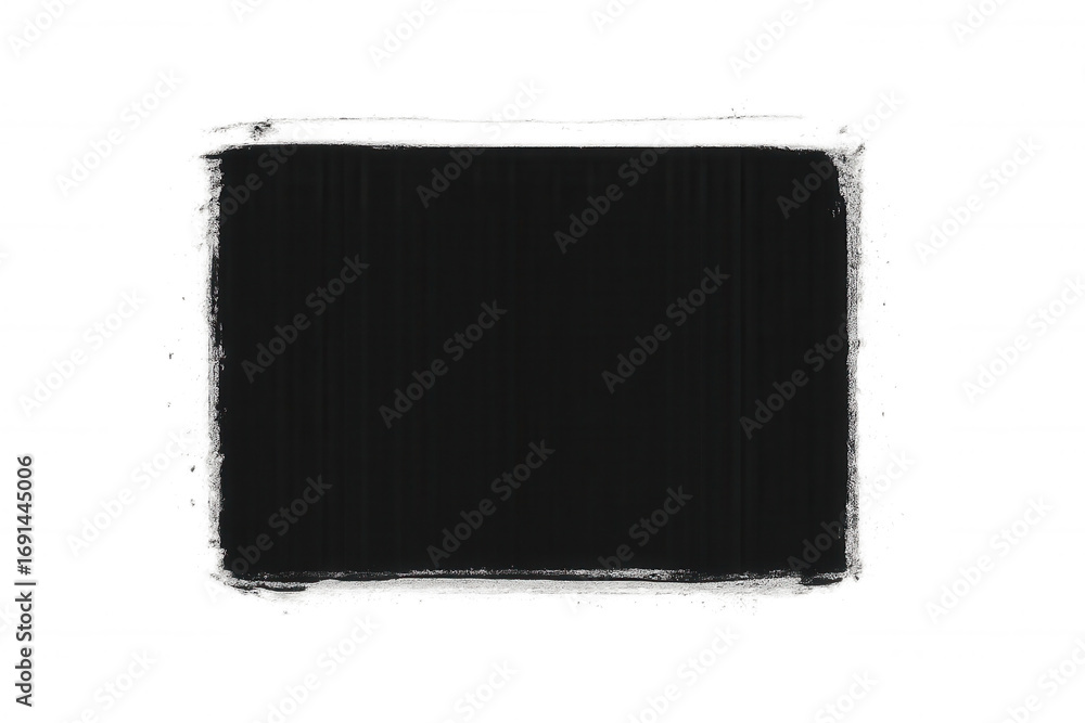 Poster black painted rectangle with grunge brush strokes and transparent background, ideal for adding a tex