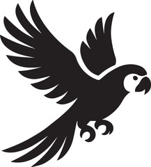 Fototapeta premium Flying Parrot Silhouette Icon Tropical Exotic Bird Vector Illustration Black Parrot Design with Open Wings for Wildlife Nature, Logo Tattoo Decorative Art and Graphic Elements