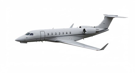 Sleek private jet soars gracefully against bright white background. AI Generated
