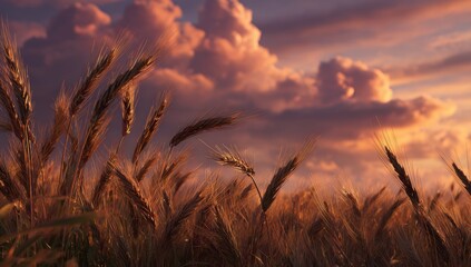 Naklejka premium Golden wheat field at sunset (1)