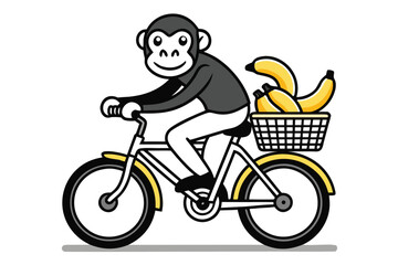 1 Monkey riding a bicycle carrying bananas in basket