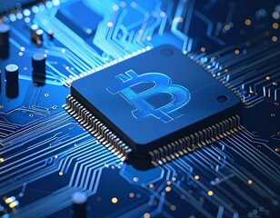 Circuit board with Bitcoin symbol