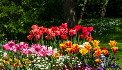 Vibrant tulip garden in spring
