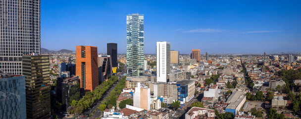 Mexico City Financial Center buildings, banks, and businesses close to Paseo De Reforma
