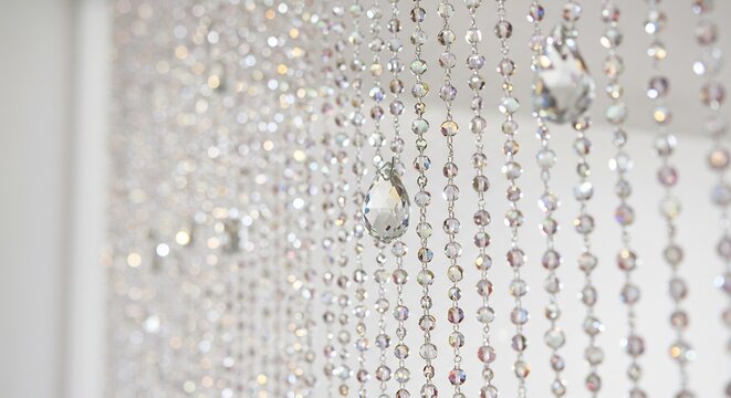 Shimmering crystal strands elegantly cascade light refracting beautifully. AI Generated