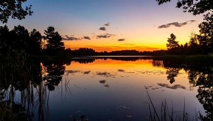 Obraz premium Serene sunset over a lake