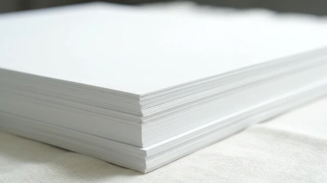 Close up of a large clean stack of white paper sheets ready for printing or office work fresh blank ream perfect for documents and stationery background