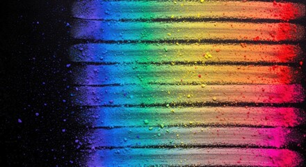 Vibrant rainbow chalk lines on a black background, showcasing colorful art supplies in use
