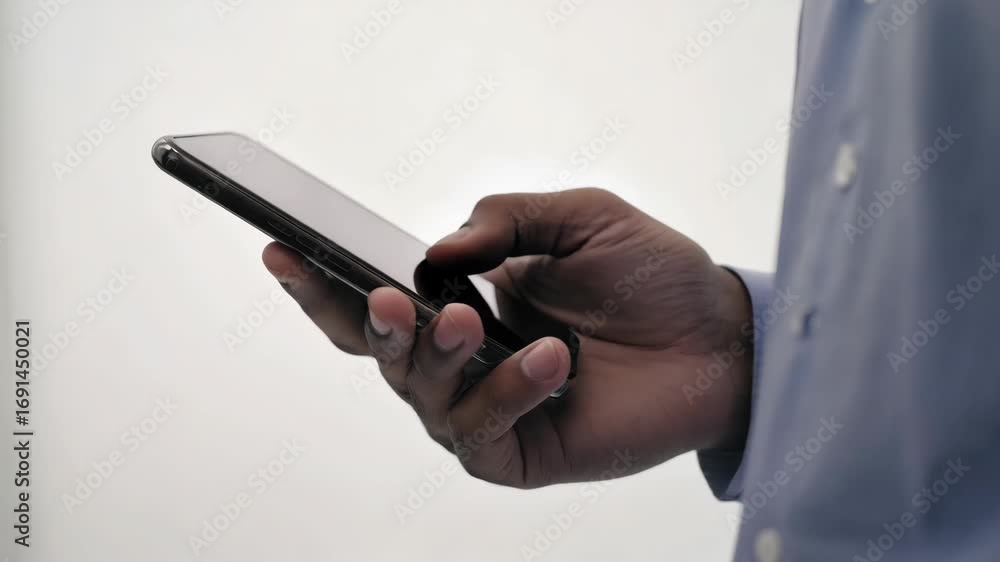 Aufkleber a hand is seen using a cell phone, possibly typing or swiping on the screen. the image captures a mo