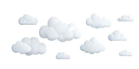 Collection of fluffy white clouds isolated on a transparent background. Ideal for design elements, weather graphics, or children's illustrations, PNG
