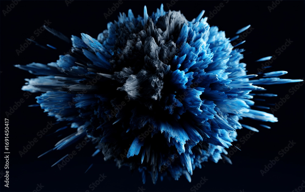 Poster abstract blue crystalline structure with sharp spikes and intricate details