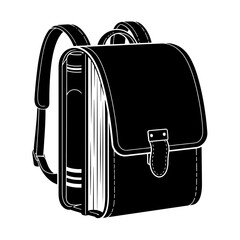 Black silhouette of a classic satchel backpack filled with books