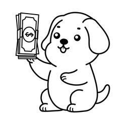 Sketch illustration of a dog carrying a wad of money, use it as an icon or sticker and add it to your designs or colouring books.