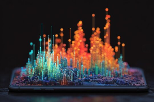 Abstract digital cityscape on a tablet