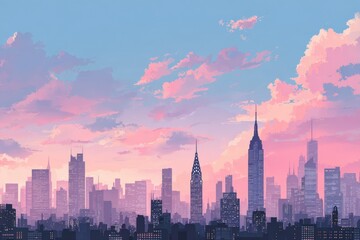 Fototapeta premium Pastel cityscape at sunset