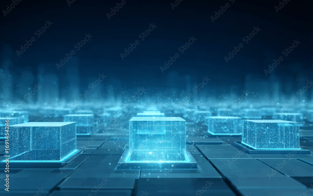 Poster futuristic digital cubes representing advanced technology and data storage