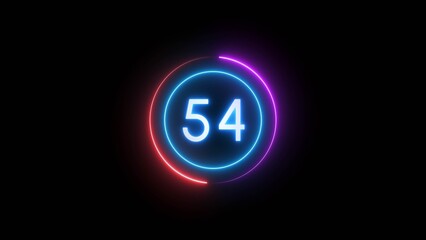 Countdown timer 54 seconds. Neon countdown number illustration.