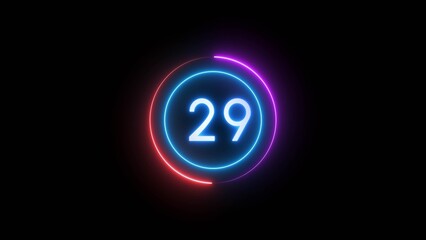 Countdown timer 29 seconds. Neon countdown number illustration.