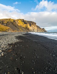 Black sand beach Iceland coastal view