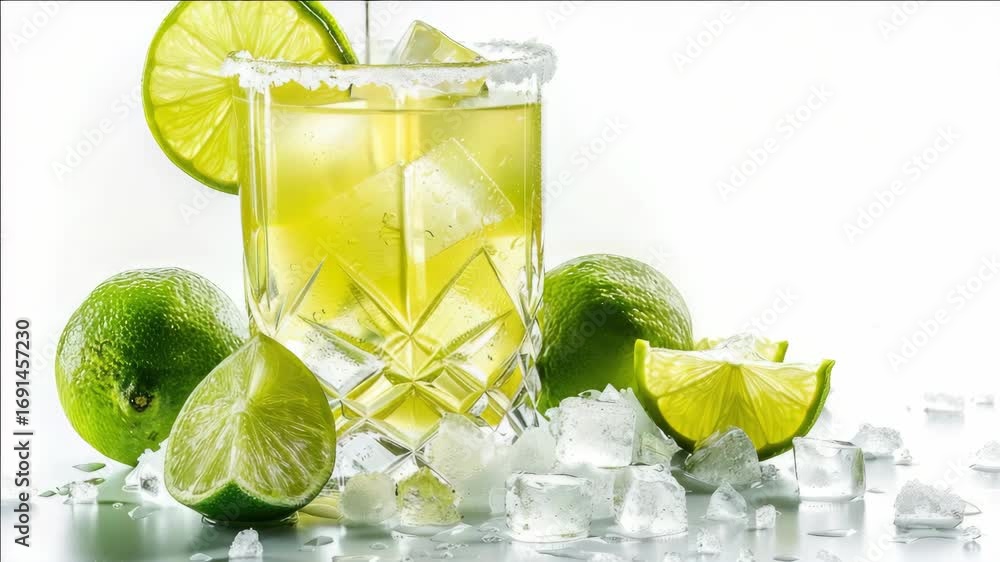 Poster a refreshing lime-flavored cocktail served in a salted glass, topped with a slice of lime and floati